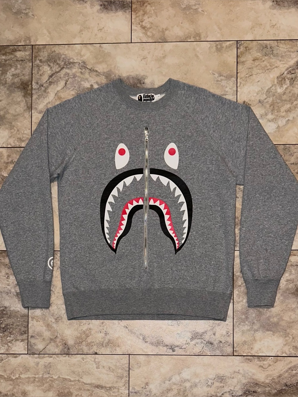 BAPE Shark WGM Metal Zip Crewneck Grey Size Large